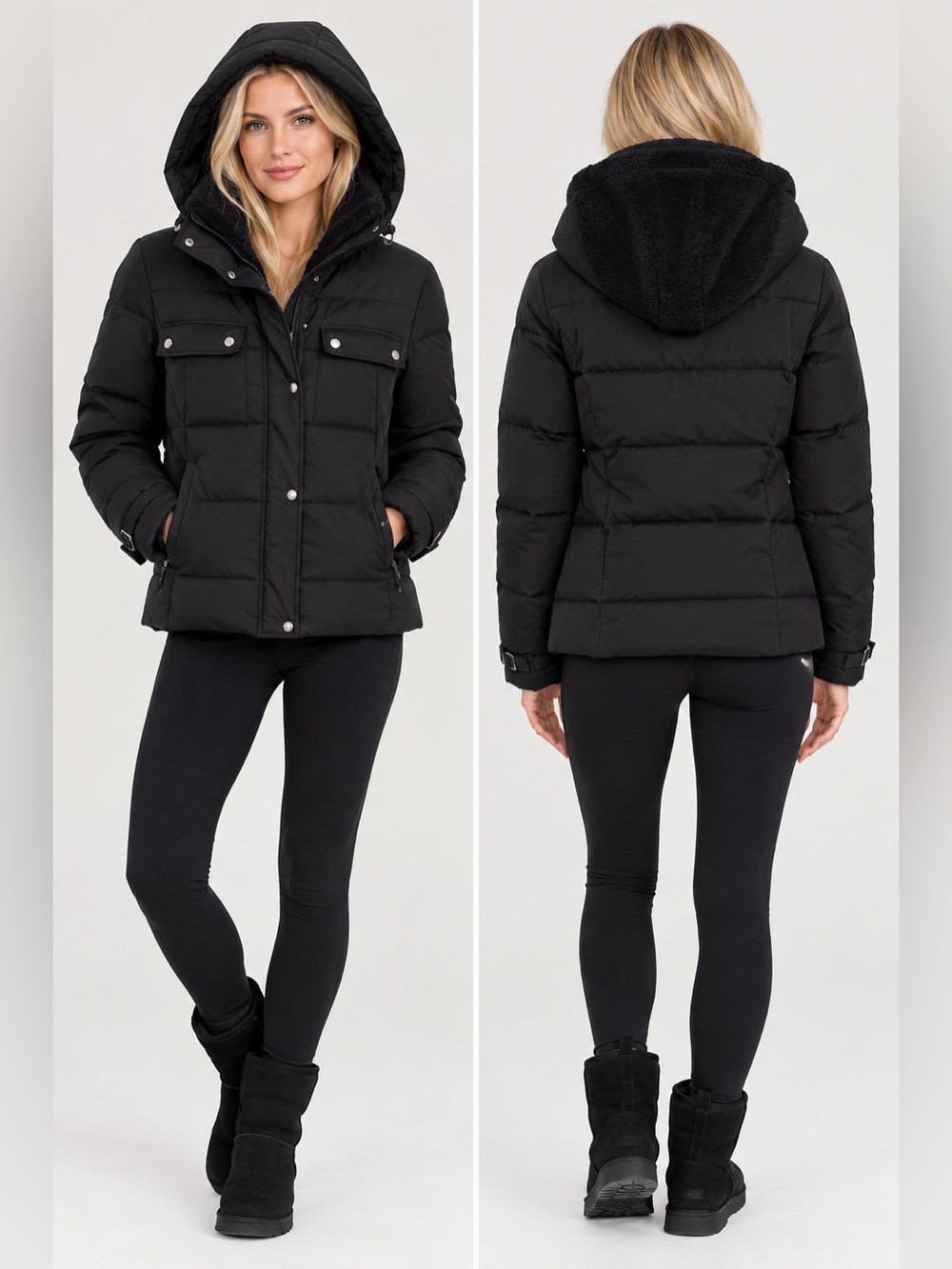 Guess Black Down Feather Hooded Puffer Jacket-SZ S